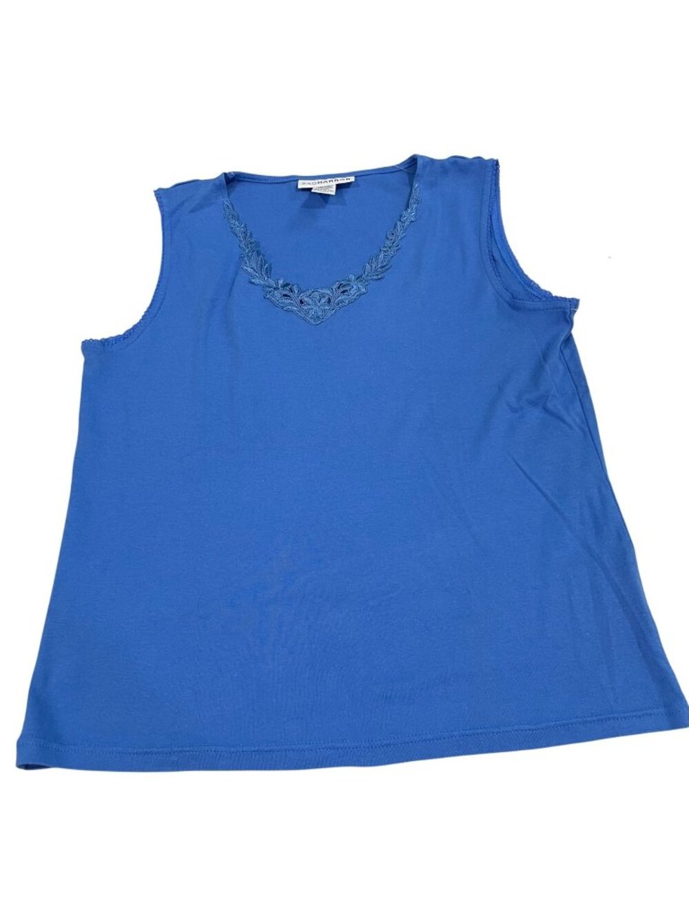 Vtg Sag Harbor Floral Lace Trim Top L Blue Cottagecore Feminine Deadstock 90 Y2K